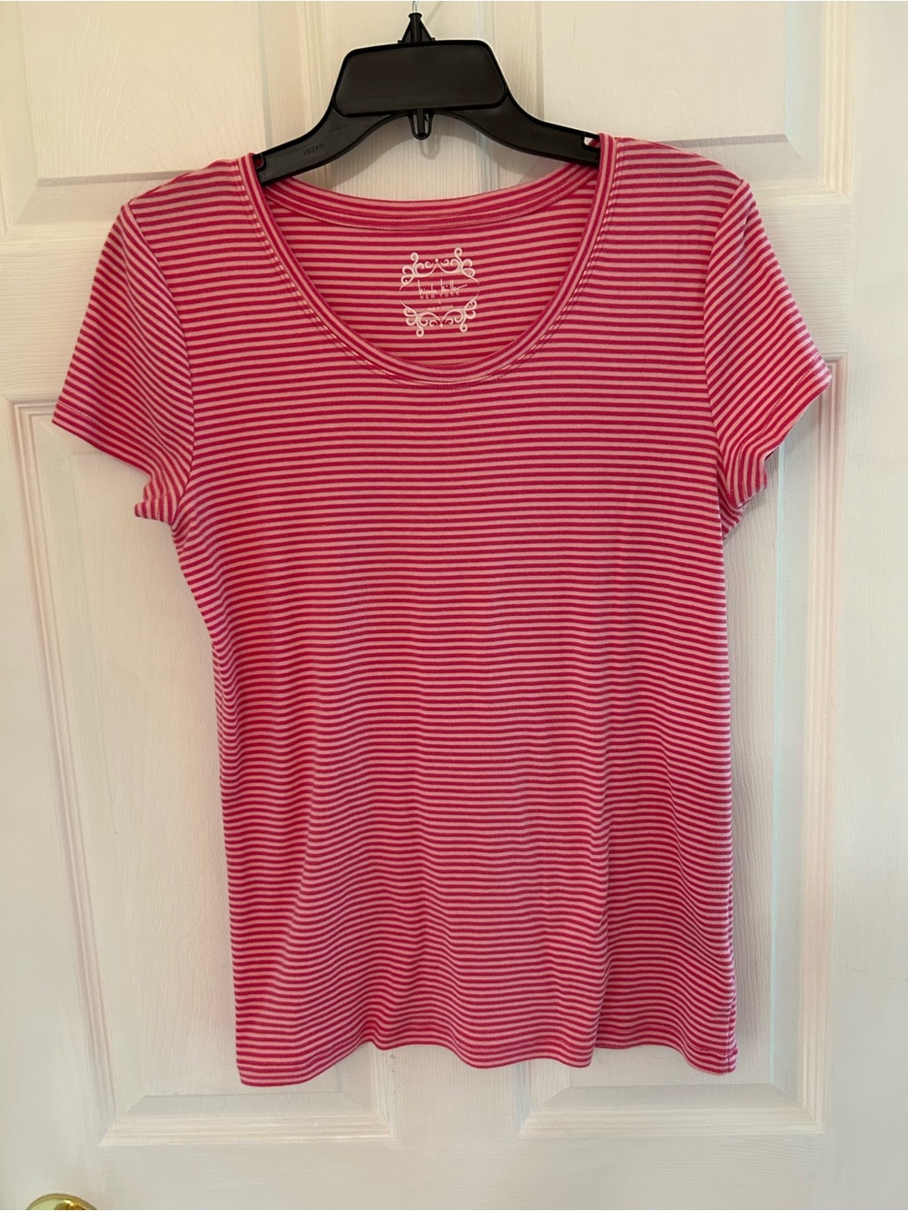 Nicole Miller Striped Pink Short-Sleeve Crewneck Tee